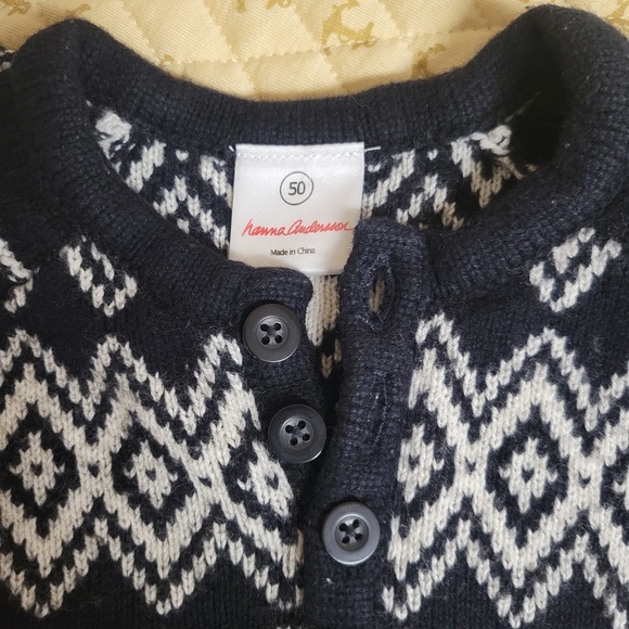 Hanna Andersson Black & White Winter Wonderful Knit Sweater Romper - Picture 2 of 4